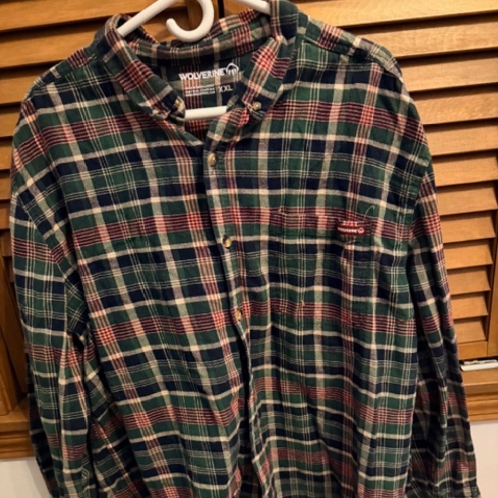 Wolverine Mens XXL All Cotton Button-Down Plaid Long Sleeve Shirt